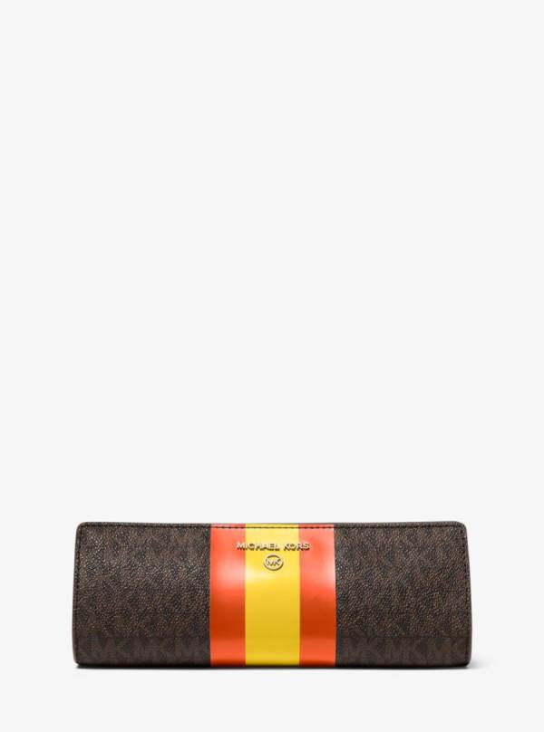 Damske Kufre Michael Kors Small Logo Stripe Pencil Case Hnede Oranžové Žlté - Kabelky Michael Kors Akcia | JNHRG-3951